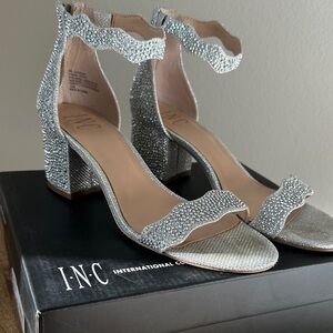 INC International Concepts Hadwin Silver Bling Block Heel Sandals